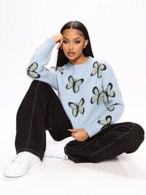 Comfy Baby Blue Butterfly Pullover Sweater